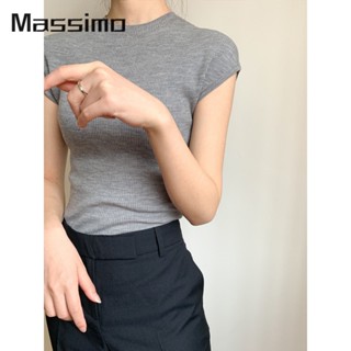 Massimo  เสื้อครอป เสื้อแฟชั่นผู้หญิง สีพื้น สําหรับผู้หญิง ใส่ไปคลับ ปาร์ตี้ 2023 NEW รุ่นใหม่ ทันสมัย สไตล์เกาหลี Trendy A99J5MA 36Z230909