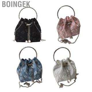 Boingek PU Leather Bucket Bag  Fake Flower Pattern Stylish Messenger Pearl Decoration for Summer