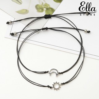 Ellastore123 สร้อยข้อมือคู่รัก ลายดวงจันทร์ ดวงอาทิตย์ ปรับได้ ของขวัญเพื่อน 2 ชิ้น