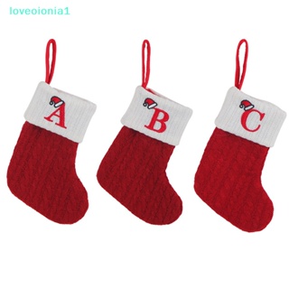 【loveoionia1】ถุงเท้า ลายตัวอักษร Merry Christmas เกล็ดหิมะ สีแดง สําหรับตกแต่งบ้าน ต้นคริสต์มาส【IA】