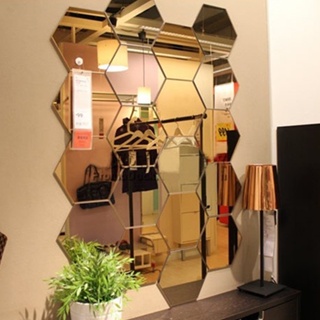 12pcs Removable Living Room Hotel Home Decor Mirror Hexagonal Shape 3D Effect