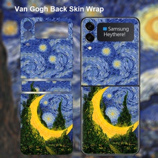 สติกเกอร์ฟิล์มกันรอยหน้าจอ ด้านหลัง ลาย Van Gogh Art Skin สําหรับ Samsung Galaxy Z Flip 5 4 3 Flip5 Flip4 3M