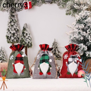Cherry3 ถุงของขวัญคริสต์มาส แบบหูรูด ปักลาย ไร้หน้า สําหรับตกแต่ง
