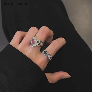 Aa แหวนแต่งงาน รูปหัวใจ ประดับคริสตัล สีชมพู สไตล์วินเทจ สําหรับผู้หญิง