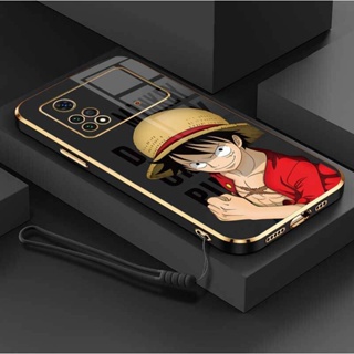 เคสโทรศัพท์มือถือ ซิลิโคนนิ่ม ป้องกันกล้อง ลายการ์ตูนลูฟี่ OnePiece หรูหรา พร้อมสายคล้อง สําหรับ Xiaomi Poco X4 Pro 5G