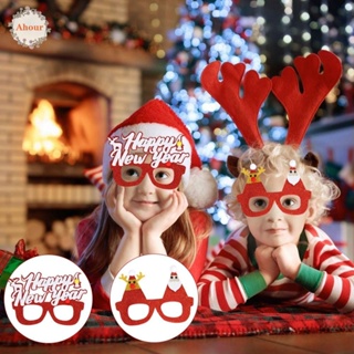 Ahour แว่นตาตกแต่งคริสต์มาส อินเทรนด์ น่ารัก ตกแต่งปีใหม่ ตัวอักษรสีแดง กวาง ปาร์ตี้ ตกแต่ง อุปกรณ์ประกอบฉากคริสต์มาส หมวกถ่ายภาพ ซานตาคลอส แว่นตา