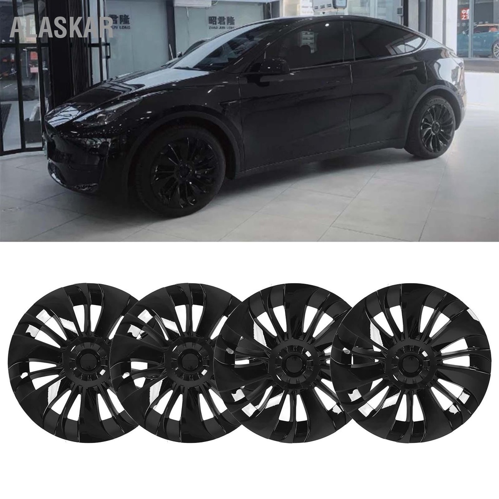 alaskar-4-pcs-19inผิวล้อhub-cap-glossyสีดำขอบฝาครอบhubcapsสำหรับteslaรุ่นy-2020-ถึง-2023