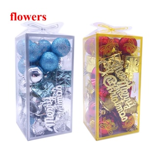 Flowers ลูกบอลคริสต์มาส ขนาดเล็ก กันแตก สําหรับแขวนตกแต่งบ้าน เทศกาลคริสต์มาส 32 ชิ้น