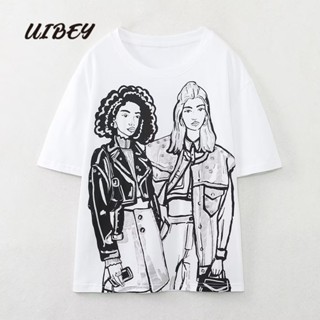 Uibey เสื้อคอกลม แขนสั้น เครื่องประดับ 3512