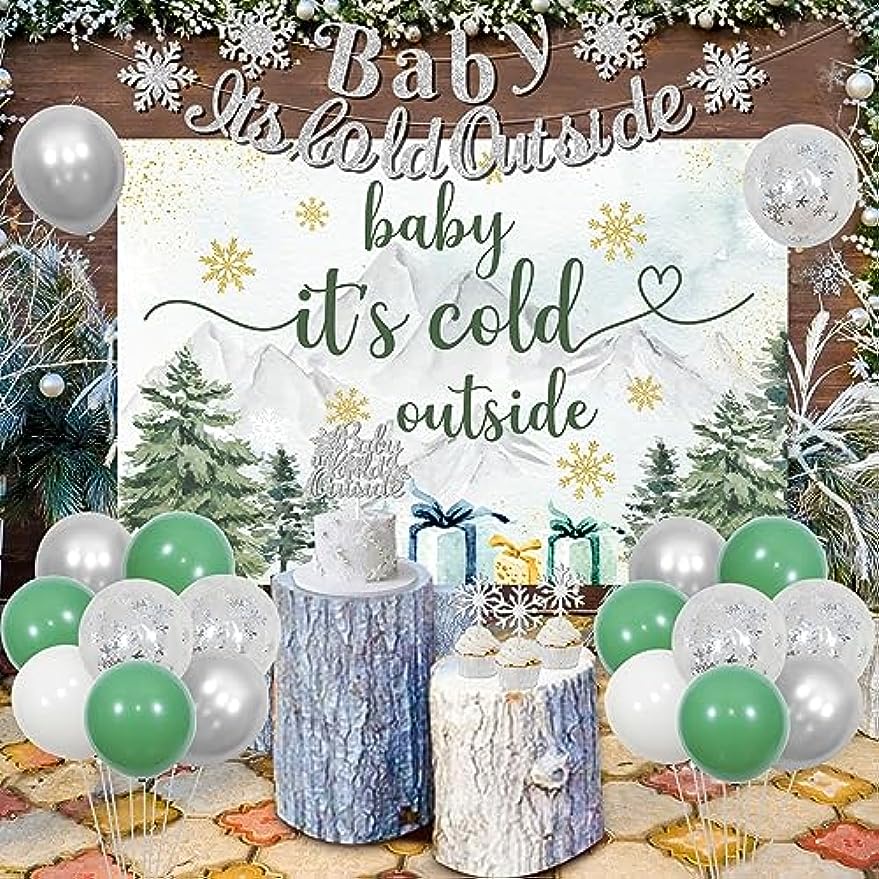 cheereveal-ป้ายแบนเนอร์-ลาย-baby-its-cold-outside-เกล็ดหิมะ-สําหรับตกแต่งเค้ก-เบบี้ชาวเวอร์