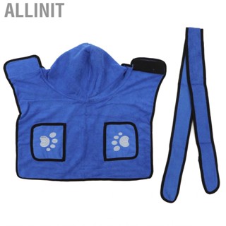 Allinit Dog Towel Strong Absorbent Quick Drying Hand Pockets Design Hooded Bathrobe with Waistband for  Blue