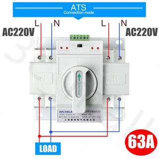 ATS Automatic Transfer Switch สวิตซ์สลับไฟ สลับไฟ แหล่งจ่าย อัตโนมัติ 2P 63A 230V MCB Type Dual Power GCDQCN GCQ4