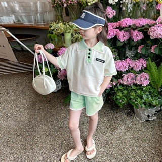 Girls suit summer style 2023 new fashionable summer dress short-sleeved childrens summer sports shorts two-piece set