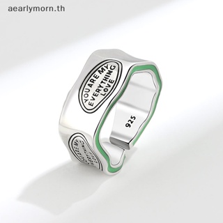 Aa แหวนแกะสลักตัวอักษร ลายทาง สีเขียว ปรับได้ เครื่องประดับแฟชั่น สําหรับผู้หญิง ของขวัญ ปาร์ตี้ TH