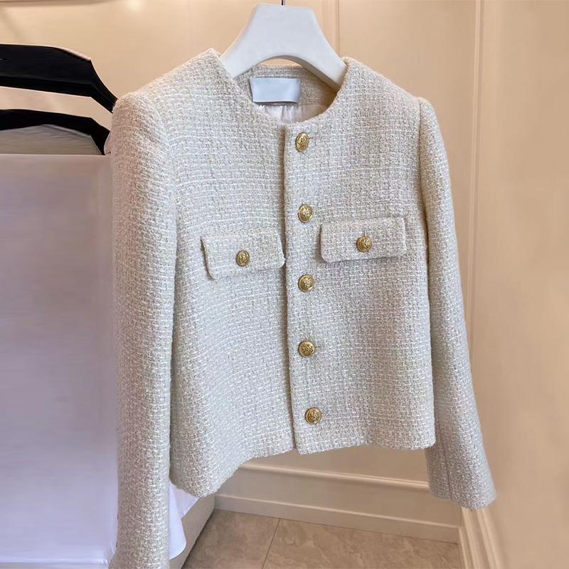 celin-new-autumn-and-winter-french-wool-tweed-gold-button-short-slim-fit-coat-female-elegant-socialite