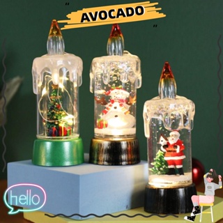Avocarr เทียนไฟฟ้า LED พลาสติก รูปซานต้าครอส สโนว์แมน ไร้เปลวไฟ 3 สี ใช้แบตเตอรี่ สําหรับคริสต์มาส