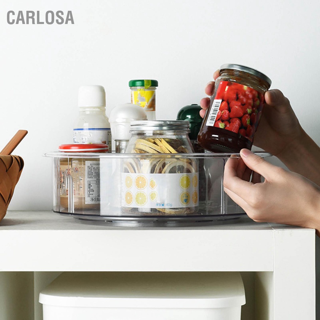 carlosa-องค์กรหมุนได้ชัดเจนกลม-pet-ภาชนะเก็บอาหารแผ่นเสียงหมุนได้สำหรับตู้เย็นตู้กับข้าวตู้