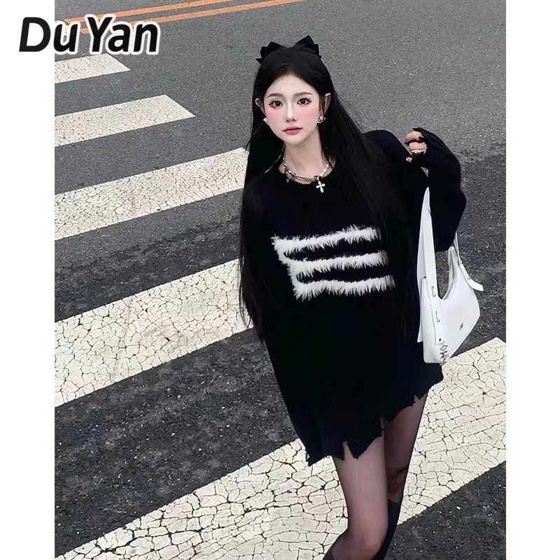 du-yan-เสื้อกันหนาว-สไตล์วินเทจย้อนยุค-สําหรับผู้หญิง