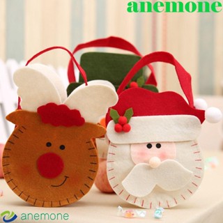 Anemone กระเป๋าผ้าขนสัตว์ ลายการ์ตูนคริสต์มาส แบบพกพา พร้อมหูหิ้ว สําหรับเด็ก