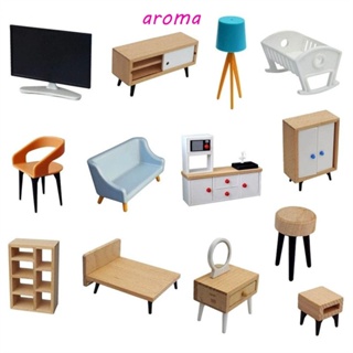 Aroma เฟอร์นิเจอร์บ้านตุ๊กตา สําหรับเด็กผู้หญิง ของเล่นเด็ก เก้าอี้ ชั้นวางหนังสือ ทีวี ชุดเฟอร์นิเจอร์จําลอง