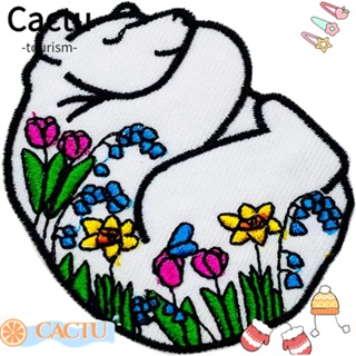 Cactu แผ่นแพทช์ปักลายหมีขาว ดอกไม้ ขั้วโลก สีขาว 6*7.5 ซม. DIY อุปกรณ์เสริม สําหรับกางเกงยีน
