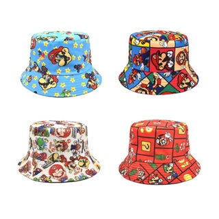 หมวกบักเก็ต ผ้าฝ้าย พิมพ์ลาย Super Mario สไตล์เรโทร แฟชั่นใหม่ สําหรับผู้ใหญ่