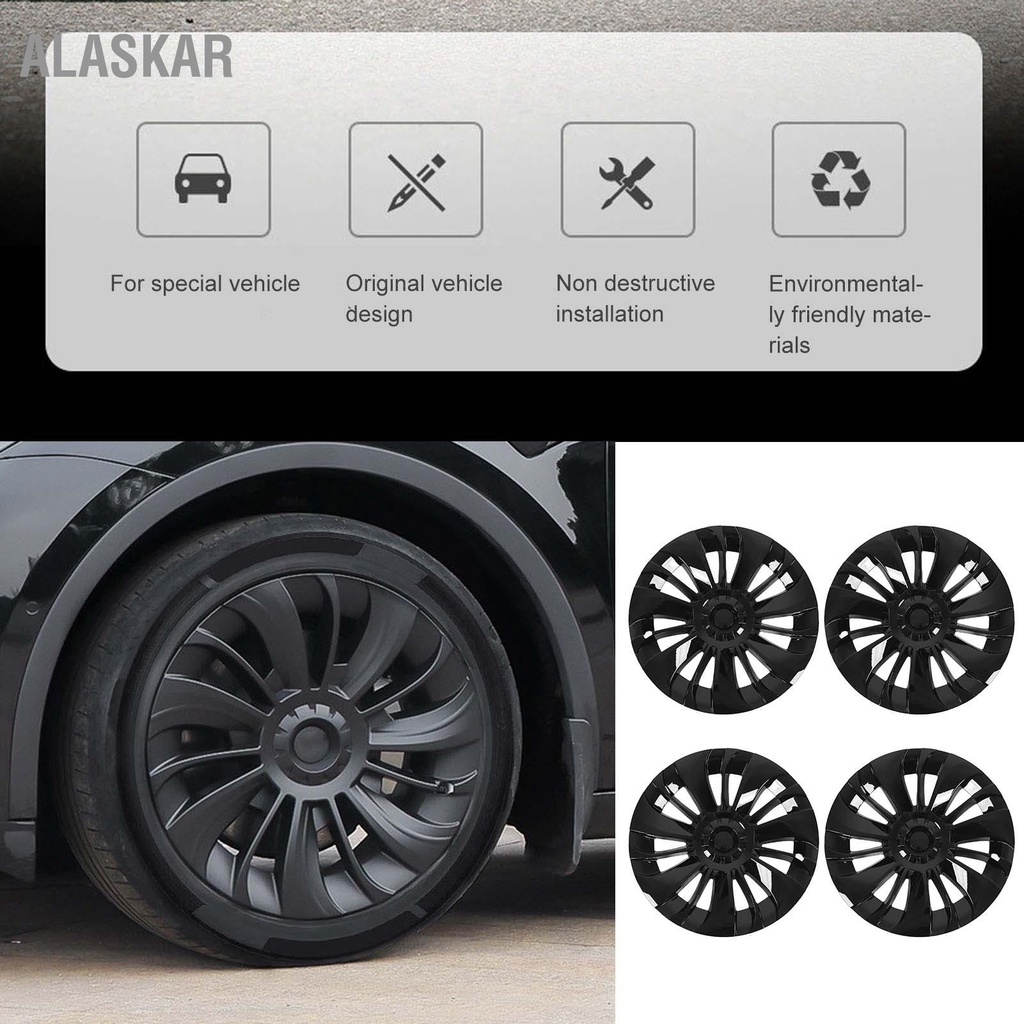 alaskar-4-pcs-19inผิวล้อhub-cap-glossyสีดำขอบฝาครอบhubcapsสำหรับteslaรุ่นy-2020-ถึง-2023