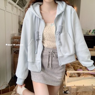 เสื้อคาร์ดิแกนกันหนาว แขนยาว มีฮู้ด ผ้าฝ้าย 100% พิมพ์ลาย สไตล์อเมริกัน เรโทร แฟชั่นสําหรับผู้หญิง