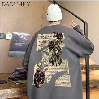 DaDuHey🔥 Mens Korean Style Chic Trendy Fashion Joker Thin Style Printed Sweater  2023 New Spring and Autumn round Neck Loose Long Sleeve Top