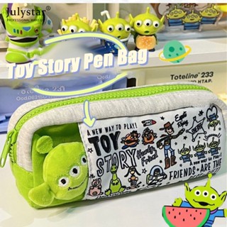 JULYSTAR Toy Story กล่องดินสอสีเขียวสามตา Ins กล่องดินสอนักเรียนมูลค่าสูงถุงเก็บเครื่องเขียนความจุขนาดใหญ่