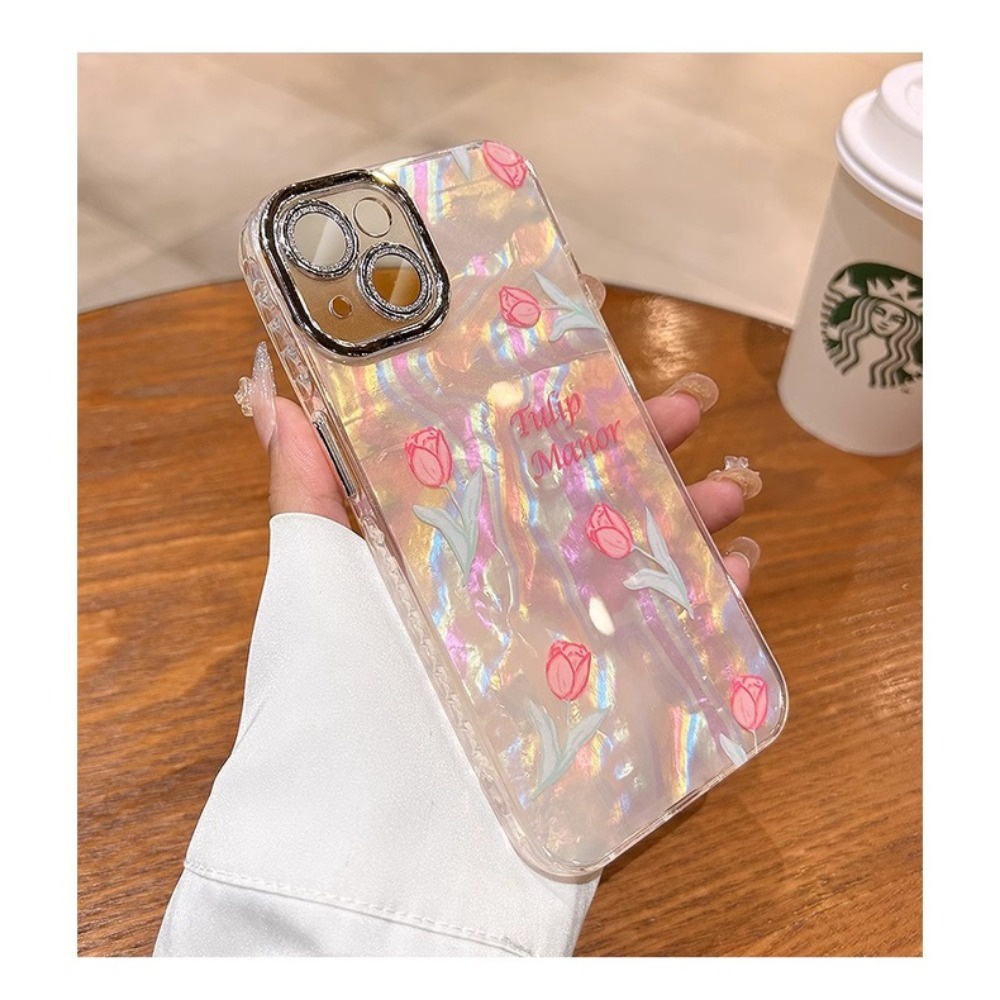 เคสซิลิโคนใส-ป้องกันเลนส์กล้อง-ลายดอกทิวลิป-สําหรับ-iphone-11-14-13-12-pro-14pro-max