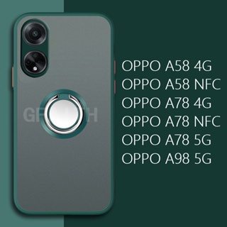 ใหม่ เคสโทรศัพท์มือถือ PC แข็ง แบบใส ป้องกันเลนส์ พร้อมแหวนขาตั้ง ทรงกลม หรูหรา สําหรับ OPPO A58 A78 NFC A98 4G 5G 2023 A58 A78