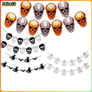 Creative Skull ออกแบบฟักทองฮาโลวีนตกแต่งดึงธง Ghost Festival Party บรรยากาศตกแต่ง Props -FE