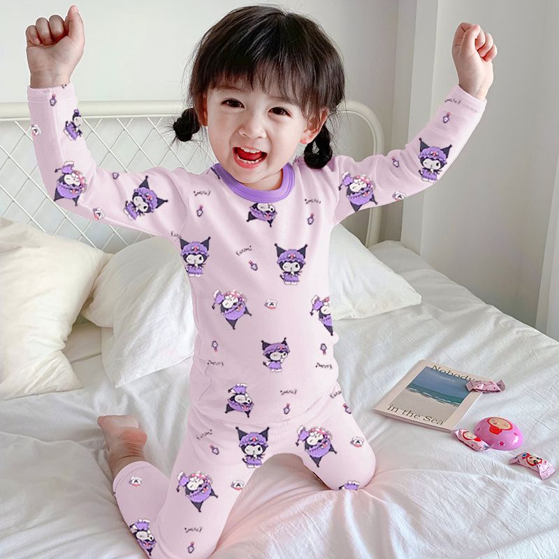 childrens-pajamas-girls-new-pure-cotton-autumn-clothes-long-johns-boneless-cartoon-kulomi-pajamas-underwear-set-home-clothes
