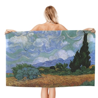 Van Gogh Field Scenery ผ้าขนหนูอาบน้ํา ขนาดใหญ่ 80x130 ซม. เป็นมิตรกับผิว สําหรับชายหาด กลางแจ้ง