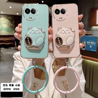 พร้อมส่ง ใหม่ เคสโทรศัพท์มือถือแบบนิ่ม ชุบไฟฟ้า ลายแมวน่ารัก พร้อมสายคล้องข้อมือ ทรงกลม แฟชั่น สําหรับ Realme 11 11 C51 NFC 4G 5G 2023 11 C51 NFC 4G