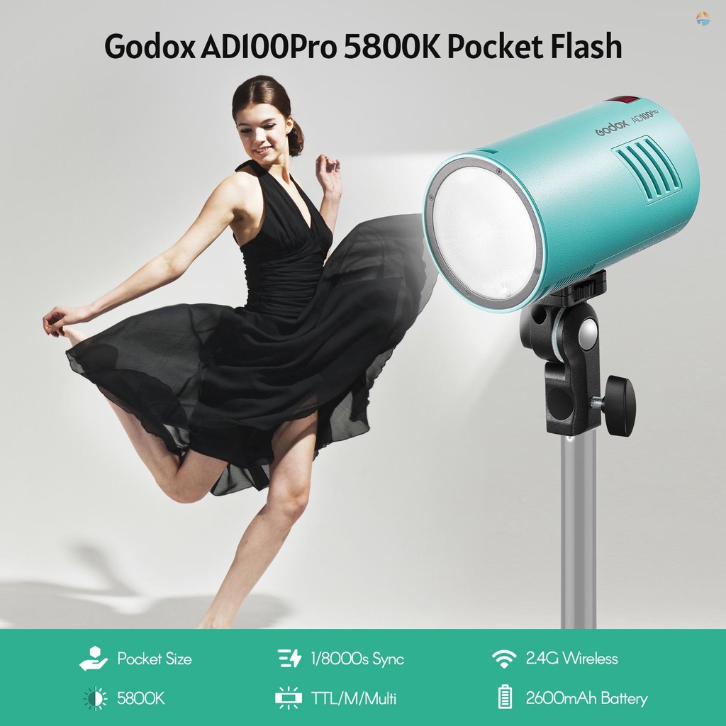 fsth-godox-ad100pro-โคมไฟแฟลชถ่ายภาพสตูดิโอ-หน้าจอ-oled-5800k-1-8000s-sync-ttl-multi-m-flash-ระบบไร้สาย-2-4g-x-ในตัว-5-กลุ่ม-32-ช่องทาง