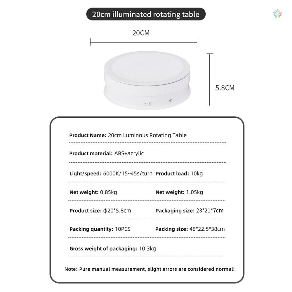 audioworld-แท่นวางแสดง-หมุนได้-360-องศา-รับน้ําหนักได้-10-กก-22-ปอนด์-20-ซม-แป้นหมุนแสดงผล-แบบหมุนได้-พร้อมไฟ-led-สําหรับถ่ายภาพ-ผลิตภัณฑ์-แสดงสด-vi