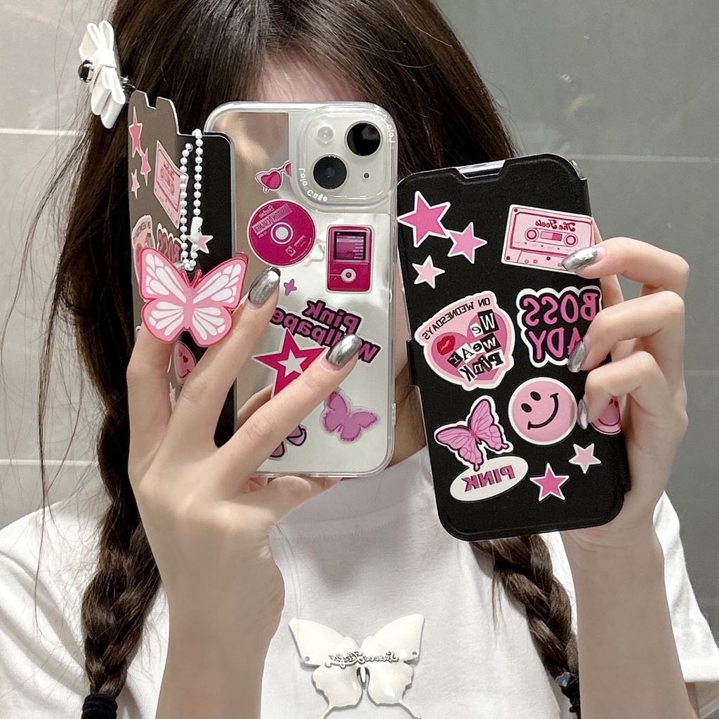 เคสโทรศัพท์มือถือหนัง-ฝาพับ-ลายการ์ตูนหมีน่ารัก-สีชมพู-สไตล์เกาหลี-สําหรับ-iphone-14-13-12-pro-max-12-11-pro-max