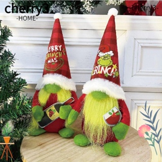 Cherry3 ตุ๊กตาโนมไร้หน้า ขนนิ่ม สีเขียว สําหรับแขวนตกแต่งบ้าน คริสต์มาส
