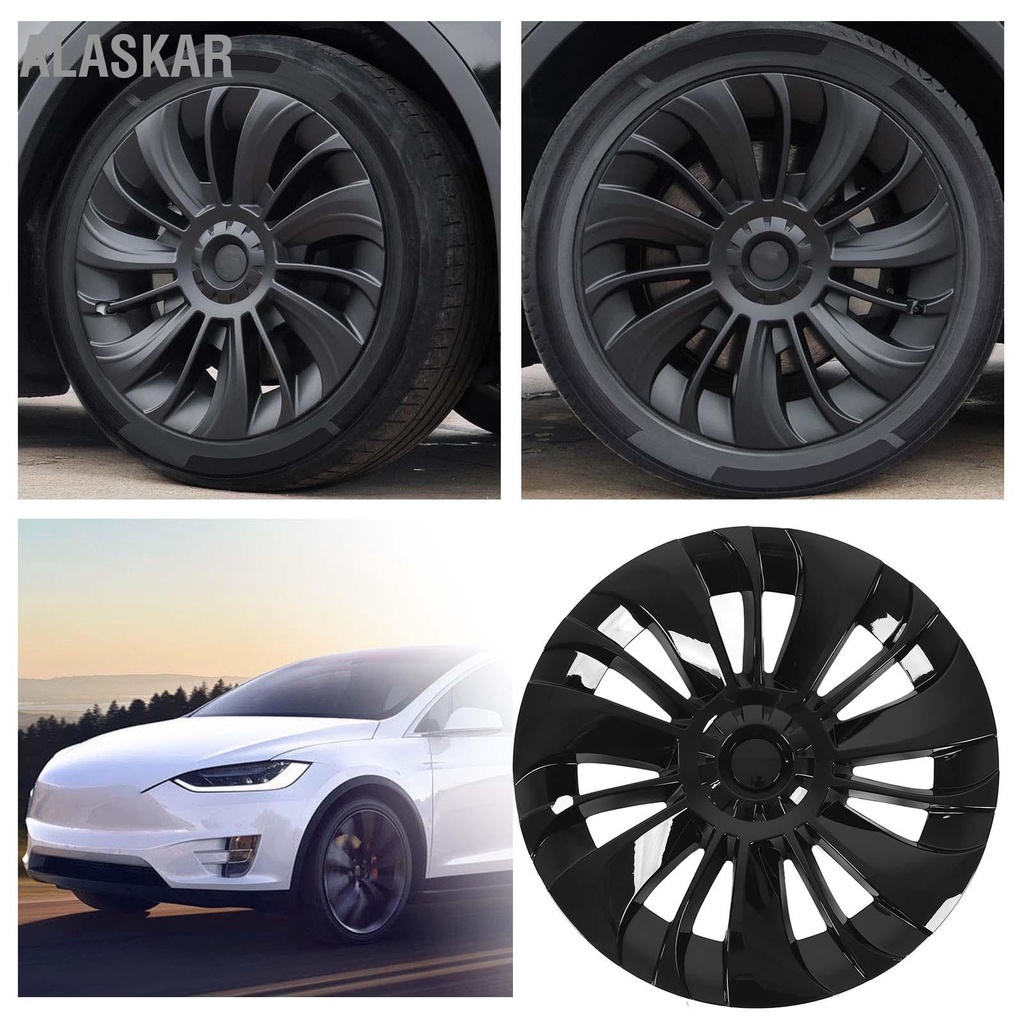 alaskar-4-pcs-19inผิวล้อhub-cap-glossyสีดำขอบฝาครอบhubcapsสำหรับteslaรุ่นy-2020-ถึง-2023
