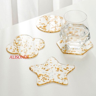 Alisond1 แผ่นรองแก้ว ฟอยล์สีทอง หลายรูปทรง ไม่ซ้ําใคร 1 ชิ้น ช้อน ถ้วย แผ่นรองจาน ป้องกันการลื่นไถล ตกแต่งบนโต๊ะอาหาร