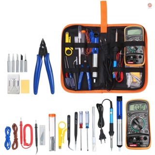 Soldering Iron Kit - Adjustable Temperature 60W Soldering Iron with Digital Multimeter, Desoldering Pump, Cutter, and Solder Wire - Complete Set for Electronics Soldering