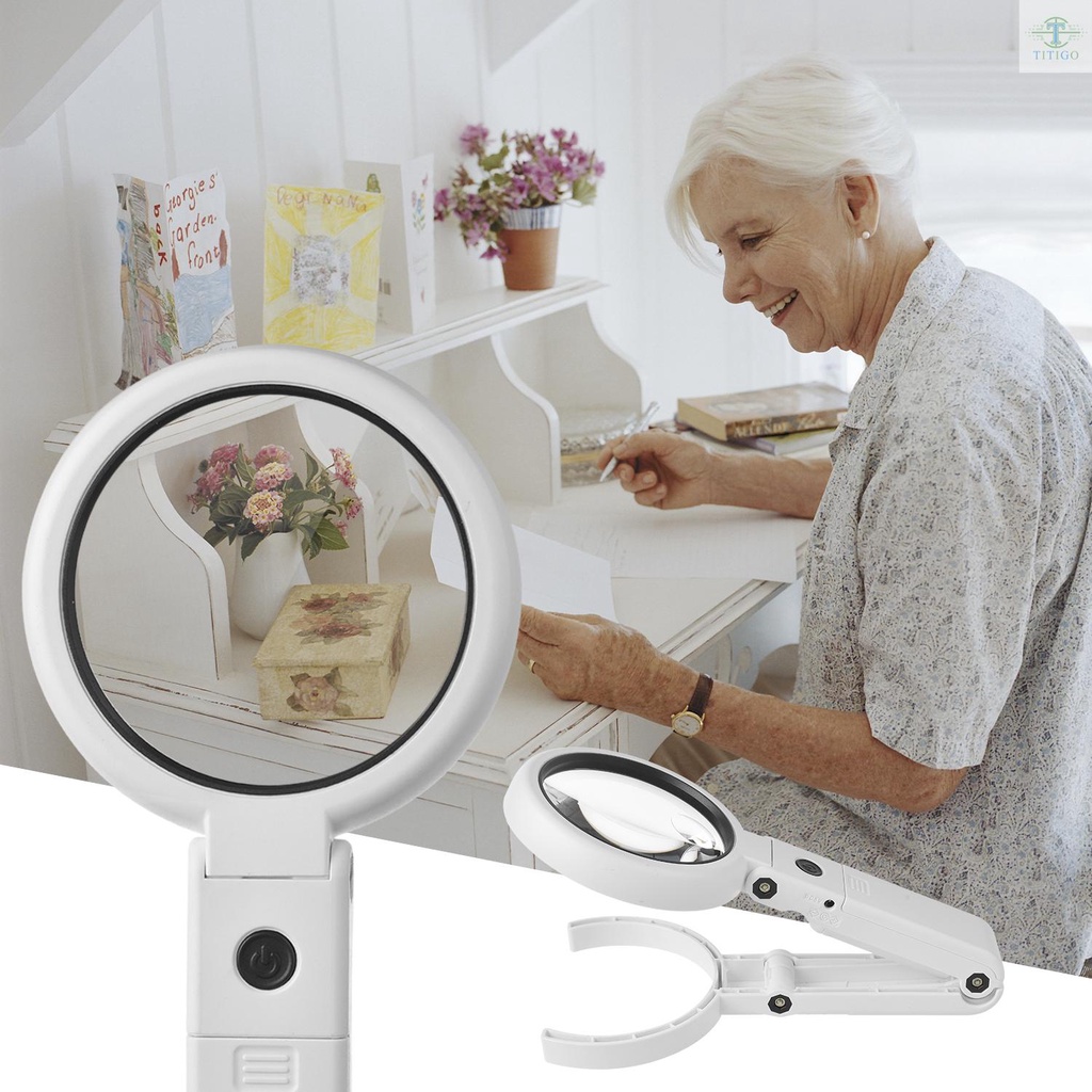 5X/10X Handheld Desk Magnifier with LED Light and Stand USB Powered ...