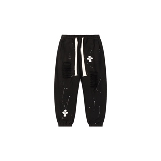 DZLB Chrome Hearts 23 autumn and winter New 380g hole splash ink sweatpants leather embroidered logo mens and womens casual pants trousers