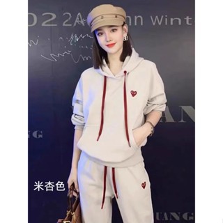 เสื้อกันหนาว มีฮู้ด ทรงหลวม และกางเกง สไตล์ตะวันตก แฟชั่นเรโทร สําหรับผู้หญิง
