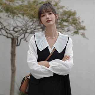 [พร้อมส่ง] ชุดเดรสกระโปรงสั้น ขนาดใหญ่ สีดํา แฟชั่นฤดูใบไม้ผลิ และฤดูใบไม้ร่วง สําหรับสตรี 2022