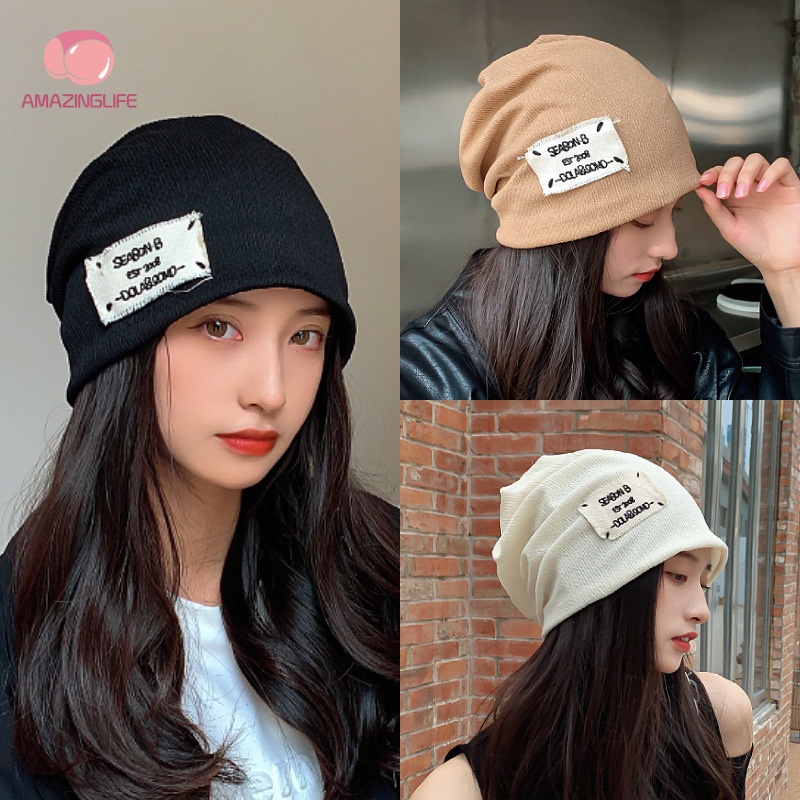 หมวกผ้าขนสัตว์ถัก-ลายตัวอักษร-สไตล์เกาหลี-แฟชั่นฤดูใบไม้ผลิ-และฤดูใบไม้ร่วง-สําหรับผู้หญิง