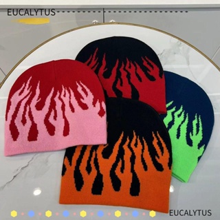 Eutus หมวกบีนนี่ถัก ผ้าวูล อะคริลิค ลายเปลวไฟ ให้ความอบอุ่น สําหรับผู้ชาย ผู้หญิง Y2k
