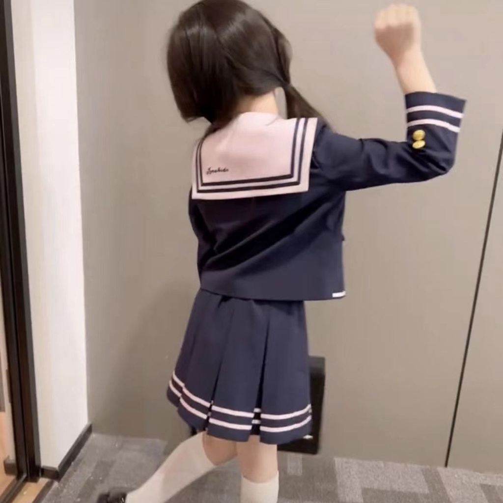 girls-college-style-dress-spring-and-autumn-new-style-foreign-style-childrens-collar-jk-uniform-suit-girls-pleated-skirt